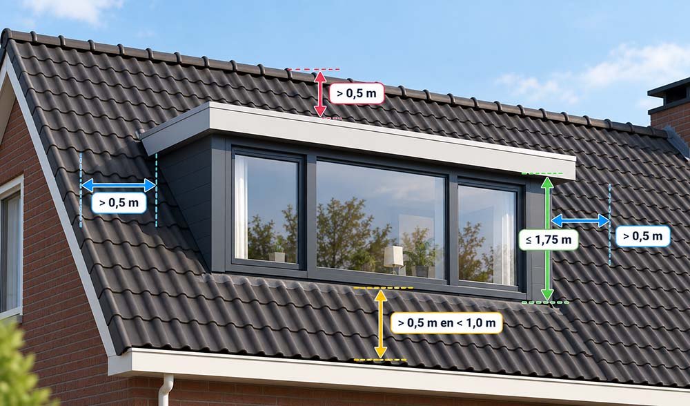 Wettelijke richtlijnen van maximale afmetingen van een dakkapel